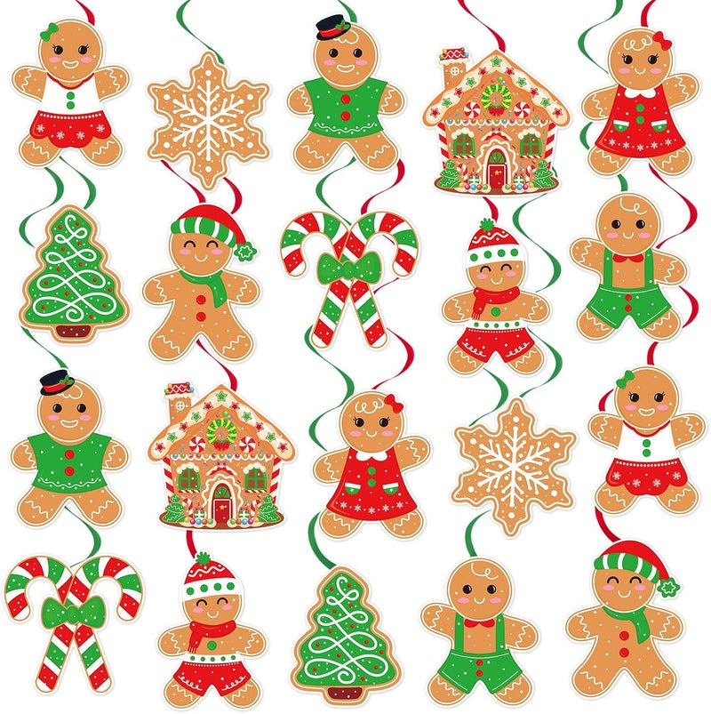 Runloon 40Pcs Christmas Hanging Swirl Decorations, Christmas Party Ceiling Hanging Swirls Gingerbread Man Hanging Swirls Streamers for Winter Xmas Holiday Party Decor Supplies - Image 1